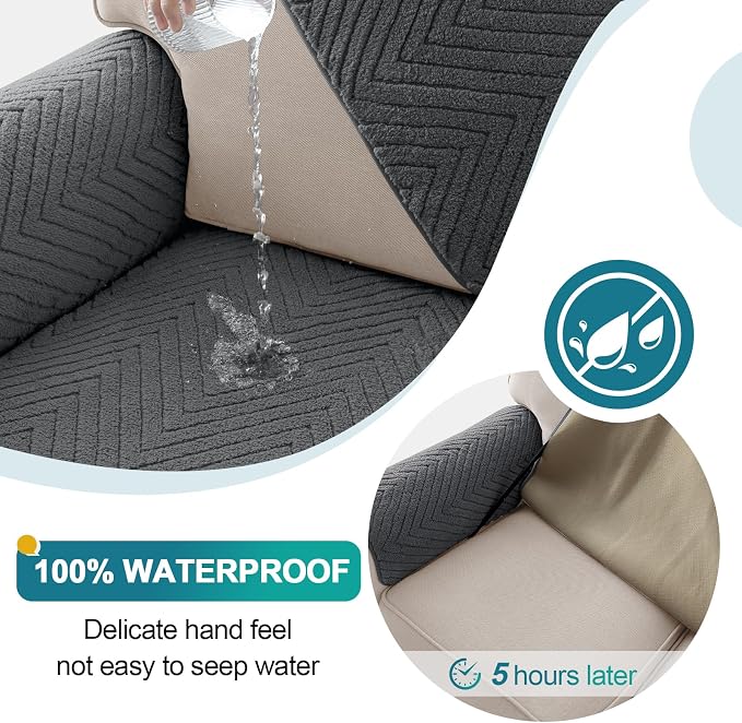 Turquoize Waterproof Couch Cover for Dogs Fuzzy Pet Couch Covers for Sofa Thick Dog Bed Cover Non-Slip Sofa Covers for 3 Cushion Couch Protector Slipcover Pet Friendly (Grey, 36" x 96")