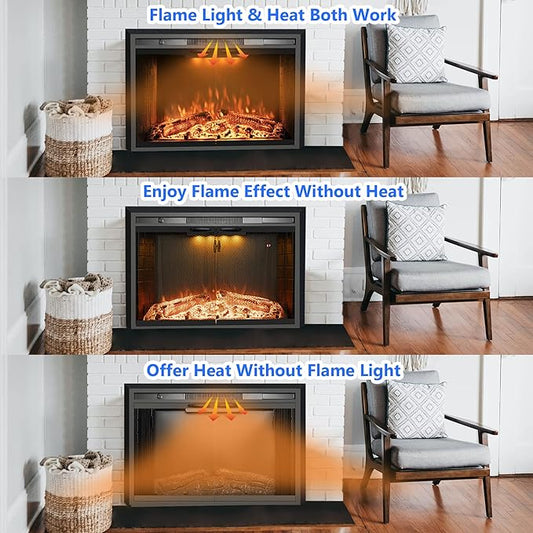 33 Inches Electric Fireplace Insert, 750W/1500W Fireplace Heater