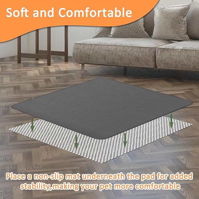 Bunlitent Washable Pee Pads for Dogs, 63'' x 63'', 3 Packs, Grey, Quick-Dry | Extra Large,Non-Slip Waterproof, Fast Absorbent, Reusable Whelping Pads, For Puppy, Senior Dog, Incontinence