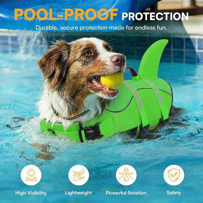 Dog Life Jacket High Flotation, Reflective Dog Life Vest for Swimming, Adjustable Dogs Life Preserver Rescue Handle Spring Summer Pool for Small, Medium, Large Dogs (BrightGreen,XXL)