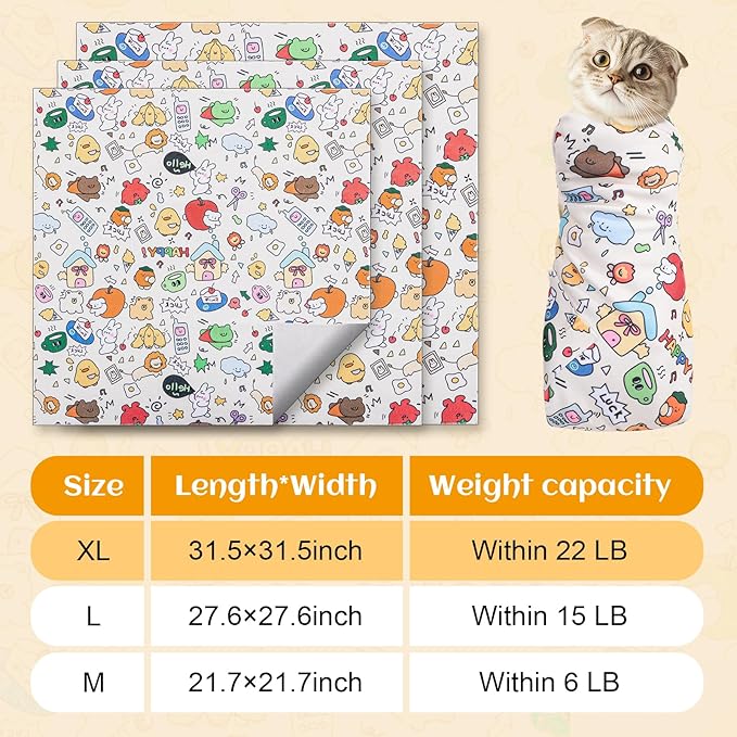 27.6" Cat Wrap for Cutting Nails, Self-Adhesive Cat Grooming Wrap Anti-Escape Cat Restraint for Nail Clipping Cat Swaddle Wrap Cat Wrapping Cloth for Pet Cleaning and Beauty (Within 15lbs)