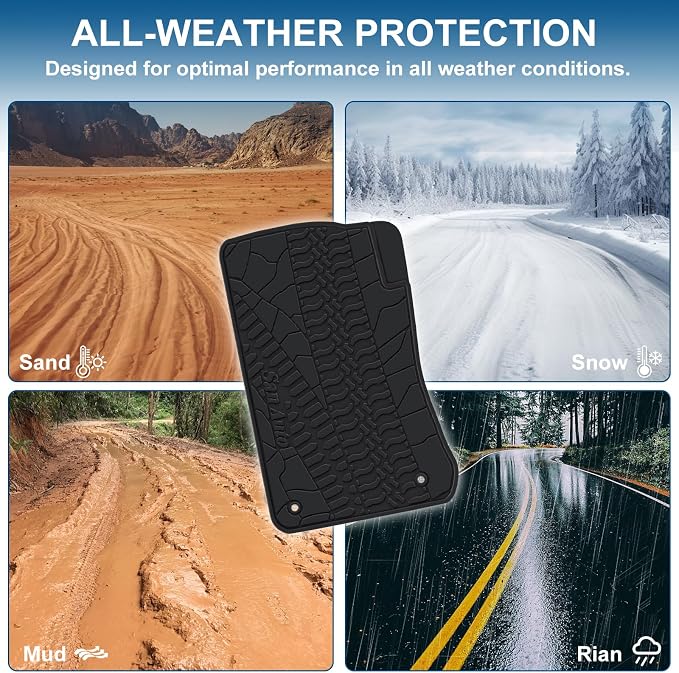 Car Floor Mat for Jeep Wrangler Sahara Rubicon JK 4 Door 2014 2015 2016 2017 2018 Full Set 4 Pieces Custom Fit Black Red Rubber Auto Floor Liner Mat All Weather Heavy Duty Odorless
