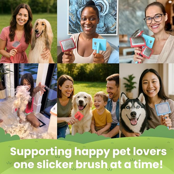 Slicker Brush for Dogs - Long Pin for Poodles, Doodles & Long Haired Dogs, Deshedding & Dematting Tool, Slicker Dog Brushes for Grooming (3 Baby Blue, Flat Large Bundle)
