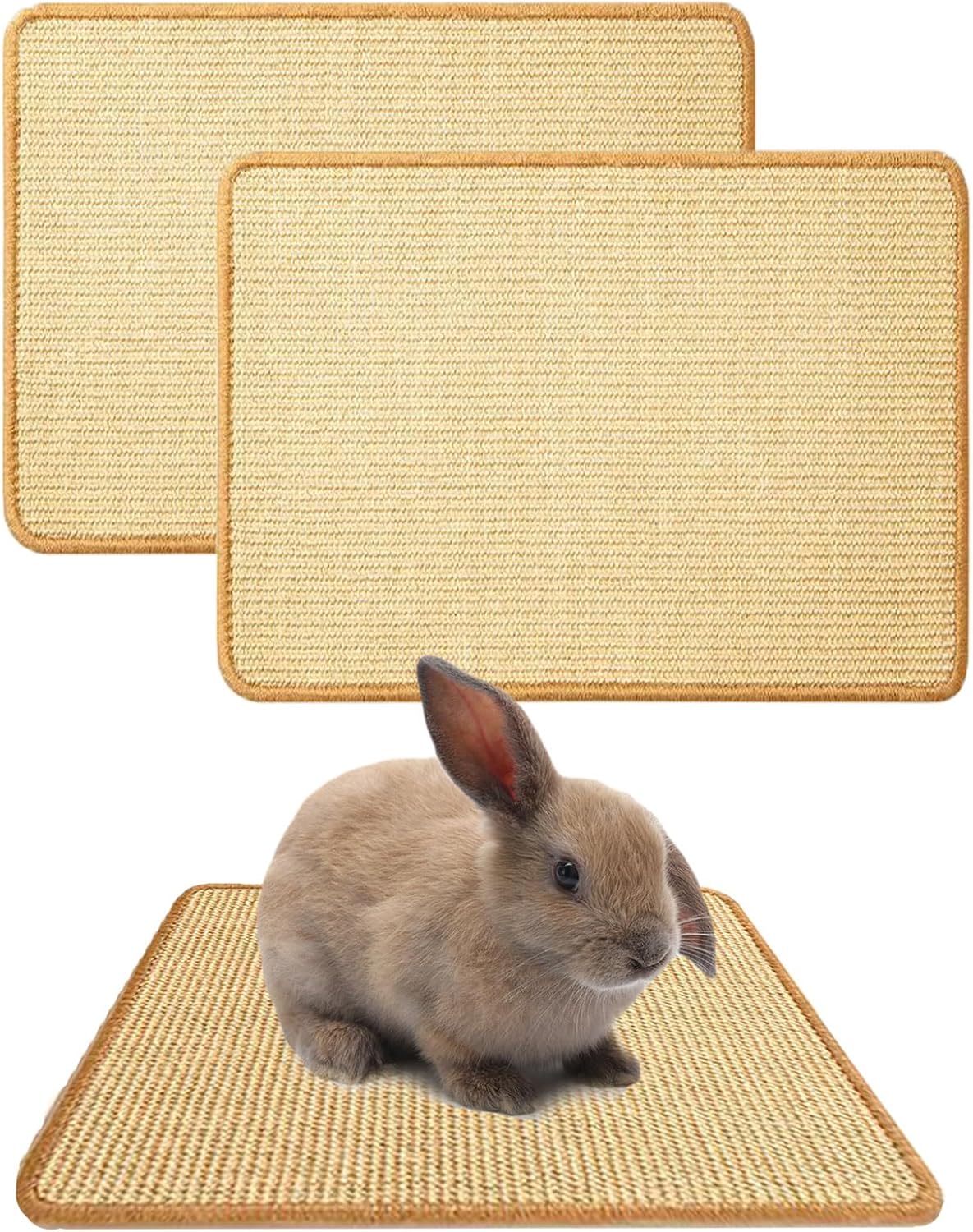 Oncpcare 2PCS Rabbit Scratch Mat Natural Bunny Scratching Pad Claws and Teeth Care Rabbit Mats for Cages Chew Toys for Bunny Pet Cage Bedding for Biting Sleeping Nesting, 16x12