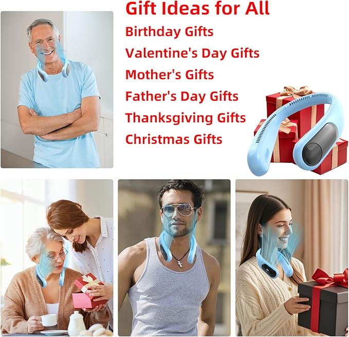Portable Neck Fan, Personal Wearable Bladeless Fan, LED Display, 6000mAh USB