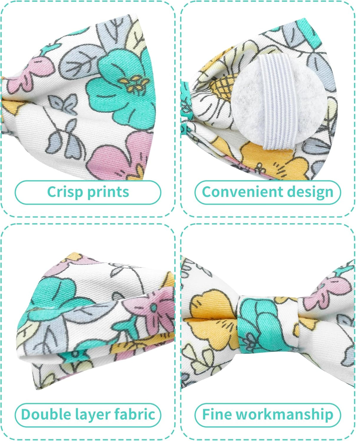 PET SHOW 5 Pack Floral Small Dog Bow Ties Sliding Collar Attachments Puppy Cats Spring Bowties for Medium Dogs Daisy Rose Bowknots Party Holiday Pet Grooming Accessories
