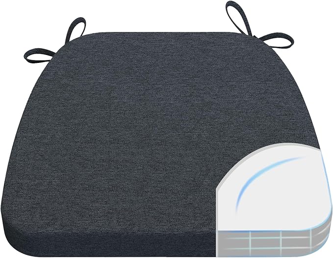 AAAAAcessories D-Shaped Chair Cushions, 2" Thick Dining Chair Pads with Ties and Removable, Machine-Washable Cover, 17" x 16", Charcoal Gray