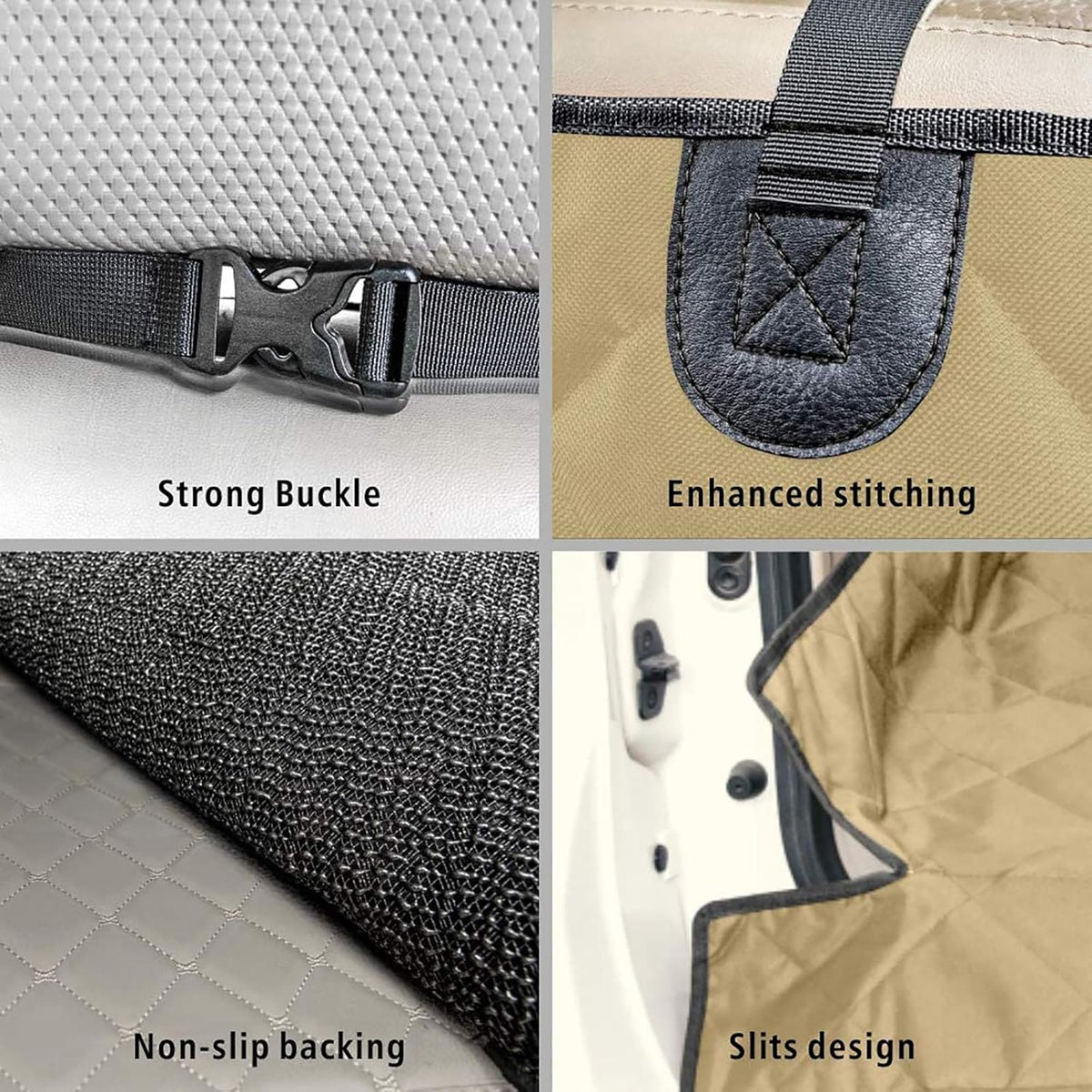 F-color SUV Cargo Liner for Dogs, Water Resistant Pet Cargo Cover Dog Seat Cover Mat for SUVs Sedans Vans with Bumper Flap Protector, Non-Slip, Large Size Universal Fit, Khaki