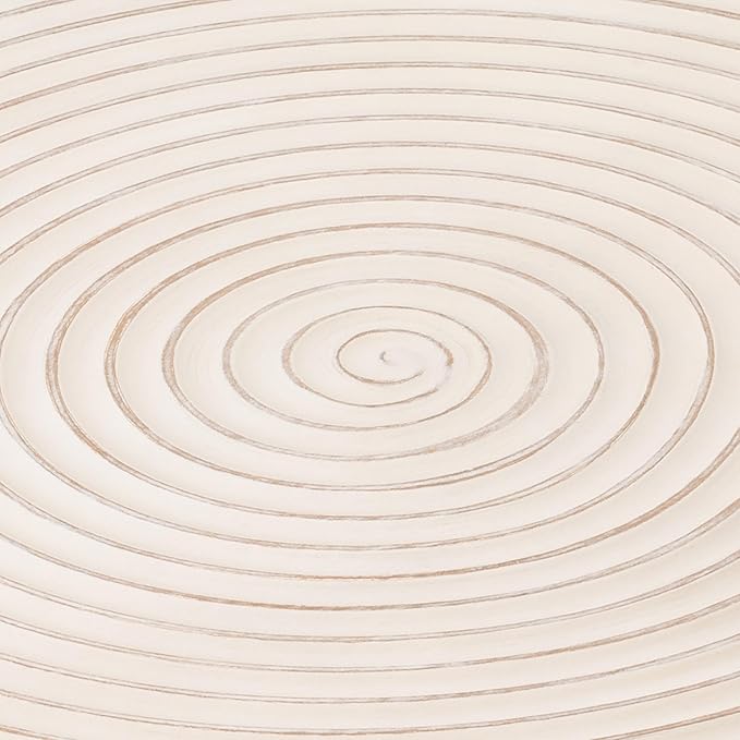 COZAYH 2-Piece Modern Farmhouse Living Room Coffee Table Set, Round Table Natural Finish with Handcrafted Wood Ring Motif, White