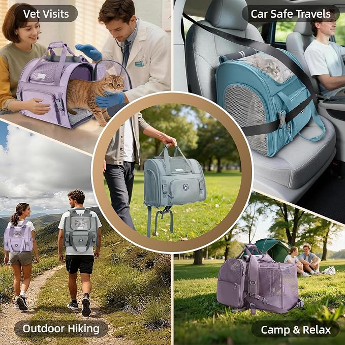 Expandable Cat Carrier Backpack for Large Cats - Airline Approved Pet Carrier Backpack for Small Dogs, Hiking & Travel, Waterproof with Breathable Mesh, 14lbs Capacity (Polar Blue, Standard)