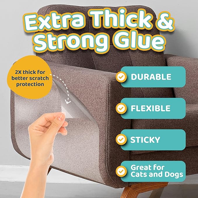 Mimi&Bubu [0.2 mm Extra-Thick BPA-Free] Anti Scratch Furniture Protector(160" x 13"), Single-Sided Sticky Couch Protector for Cats and Dogs, Couch Corner Guard from Claws, Cat Scratch Deterrent Tape