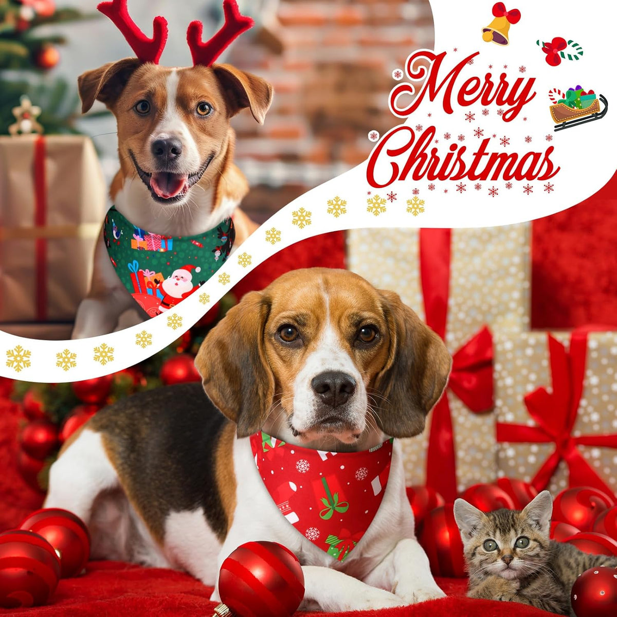 Abbylike 100 Pcs Christmas Dog Bandanas Bulk Xmas Bandanas for Dogs Triangle Kerchief Bibs Scarf Set for Pet Xmas Costume Photo Props Accessories Pet Shops Grooming, 25 Styles (31.5 x 21.7 x 21.7)