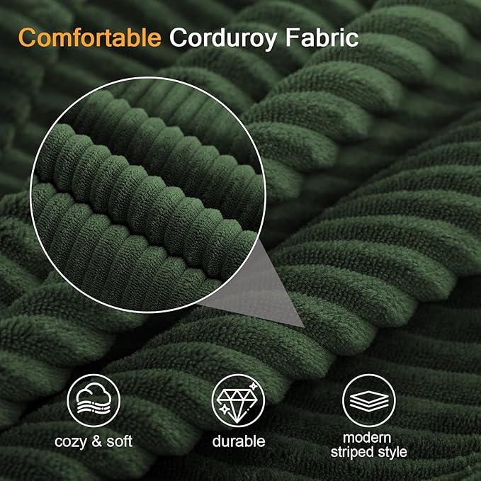 COMAX Convertible Sofa Bed, Folding Floor Couch Corduroy Fold Out Couch Bed Futon Sleeper Mattress with Pillows, Boneless Sofa Comfy Lounge Loveseat for Living Room Bedroom, Green