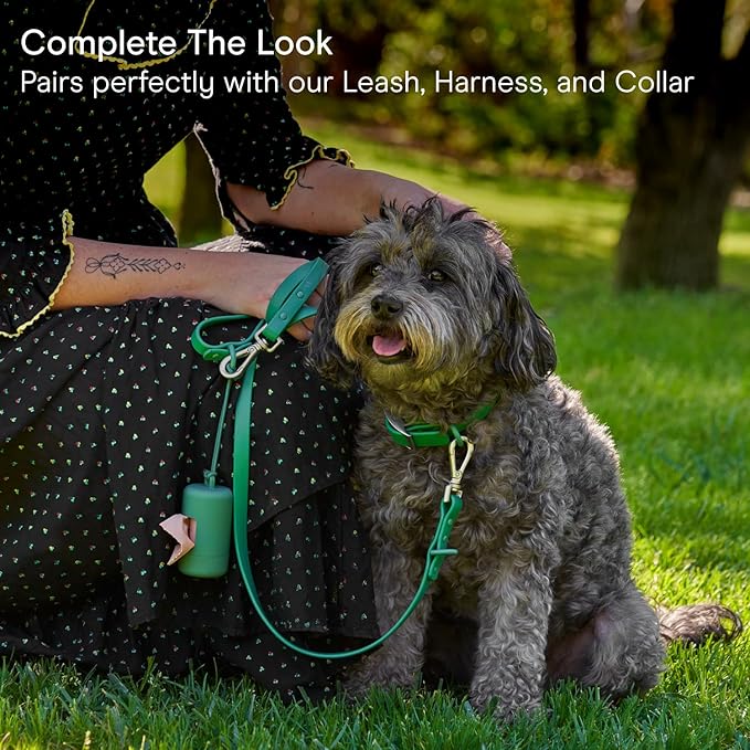 Wild One Dog Poop Bag Holder and Dispenser with Leash Attachment, Leak Proof, Easy Twist Top for Refills, Includes 1 Roll Poop Bags, Navy