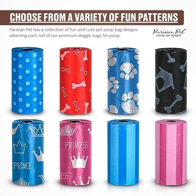 Parisian Pet Ecofriendly Dog Poop Bags Rolls - 320 Count Unscented Poop Bags For Dogs - Leakproof, Extra Thick, 16 Dog Waste Bags Refill Rolls - Stripped Blue Doggie Poop Bags - Fits All Dispenser