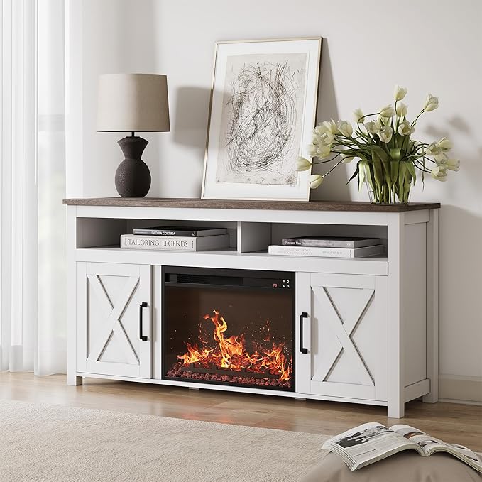BELLEZE 58" Farmhouse Fireplace TV Stand