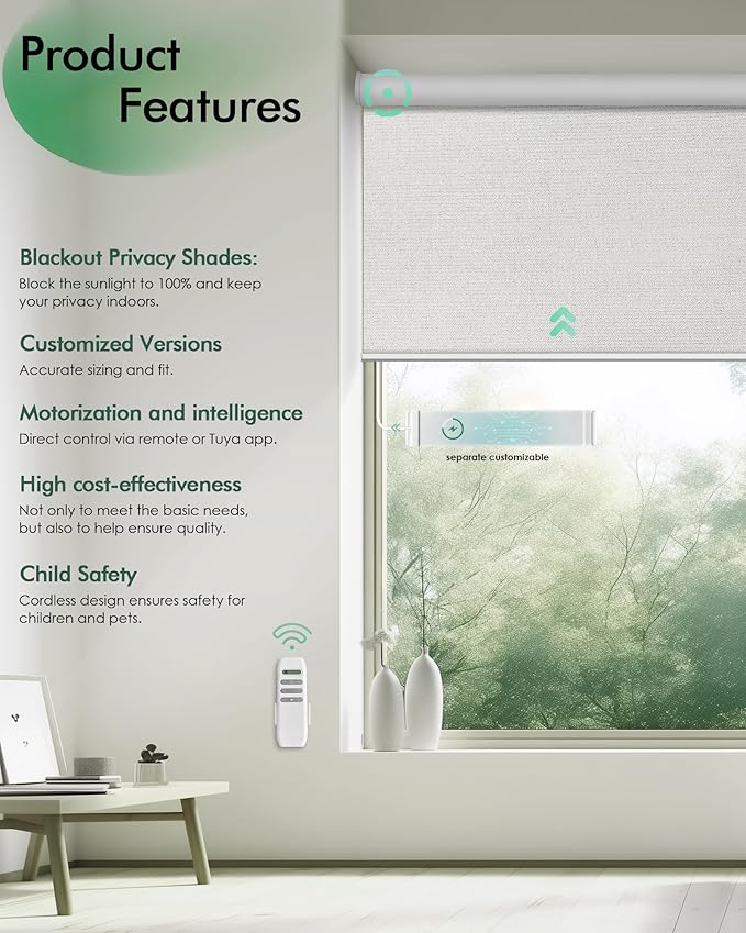 Yoolax Motorized Blinds with Remote, Automatic Roller Shades Cordless Electric