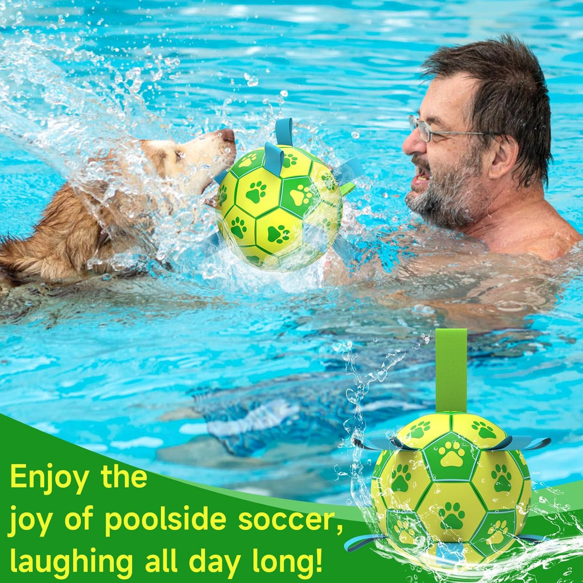 QDAN Dog Toys Soccer Ball - Durable Dog Balls with Strap for Medium Small Dogs, Puppy Birthday Gifts, Dog Tug Toy for Tug of War (8 Inch)