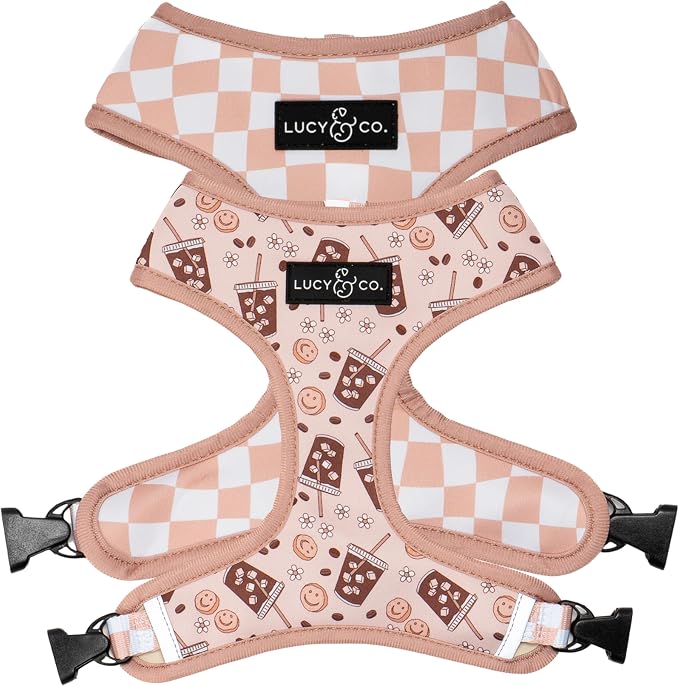 Lucy & Co. Reversible Dog Harness - Water-Repellent Neoprene, Dual-Print Design, Easy Swap Style, Adjustable Comfort Fit - Iced Coffee SZN Reversible Harness - X-Large