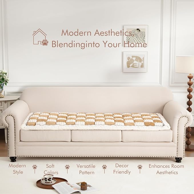 Couch Cover for Sofa, Sectional Couch Cover for Dogs, Sofa Cover Washable, Cushion Cover Blanket Pad Bed Mat for Pets, Fleece Furniture Protector, Camel, 27.6x59in