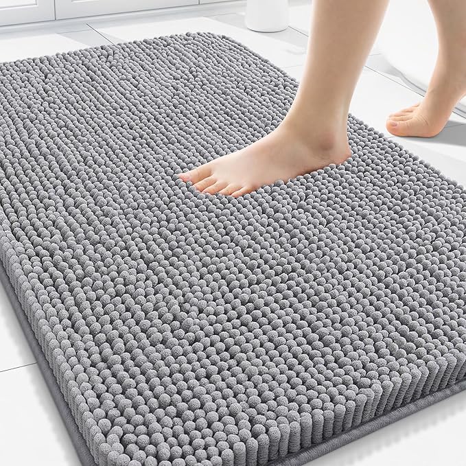 Arotive Bathroom Rugs 30x20, Extra Soft Absorbent Shaggy Chenille Bath Rugs, Machine Washable Rubber Backing Non-Slip Bath Mats for Bathroom Floor Tub and Shower, Home Decor Accessories, Grey