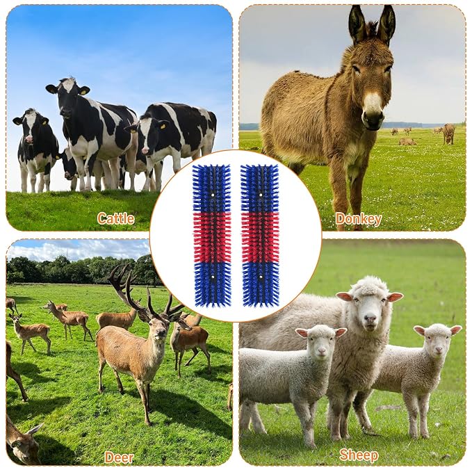 Livestock Scratch Brush With 16 Screws，Animal Back Scratching Brush for Cow,Cattle,Sheep, Horses,Pigs，Massage Grooming Tool (Blue, 4pcs)