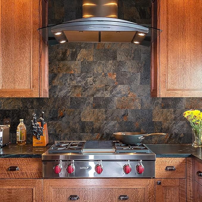 AULIGET 200 Pieces Rust Slate Peel and Stick Backsplash Wall Tiles, Laundry Room