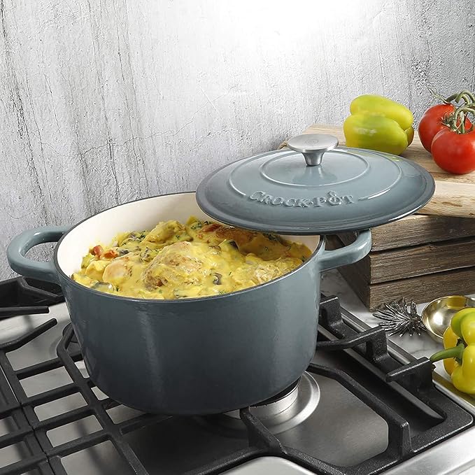 Crock Pot Artisan 5-Quart Round Enameled Cast Iron Dutch Oven – Slate Gray