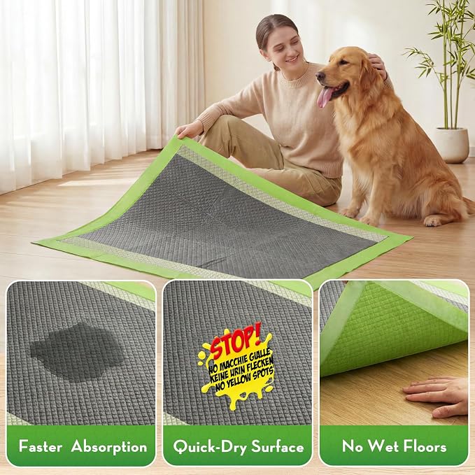 CROCI Charcoal Puppy Pads with Adhesive Tabs 2X Odor Control 30x36in 40Ct | Super Absorbent Pee Pads for Dogs, Quick-Dry Surface, Unscented, Renewable Bamboo Material, Disposable