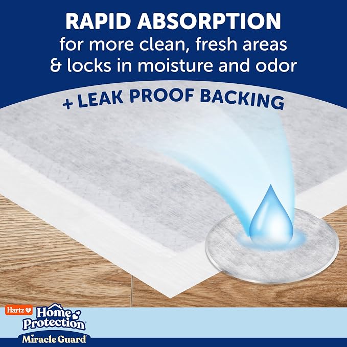 Hartz Miracle Guard Dog and Puppy Dog Pads Max Absorbency 24 Hour Use Odor Eliminating No Leaks, Regular Size 50 Count (Pack of 3)