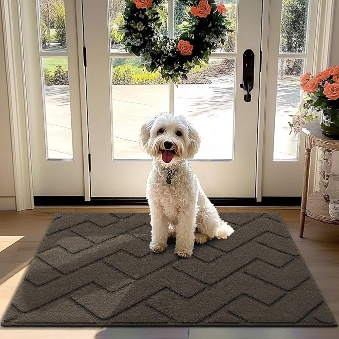 hicorfe Front Door Mat Outside Entrance,32"x40" Absorbent Muddy Dirt Resist Welcome Door Mats Outdoor Indoor,Stain and Fade Resistant,Non Slip Backing Entry Mat Doormat for Entryway(Latte)