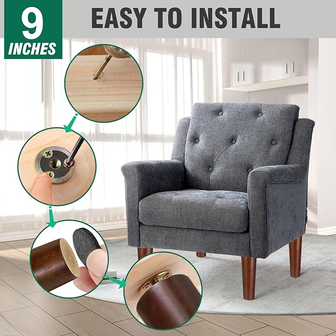 FoDau770 Brown Rubber Wood Furniture Legs 9 Inches, Straight Tapered Wood Feet Mid Century Sofa Legs Set of 4, 5/16" UNC Furniture Feet for Cabinet Couch Dresser Chair Ottoman Table