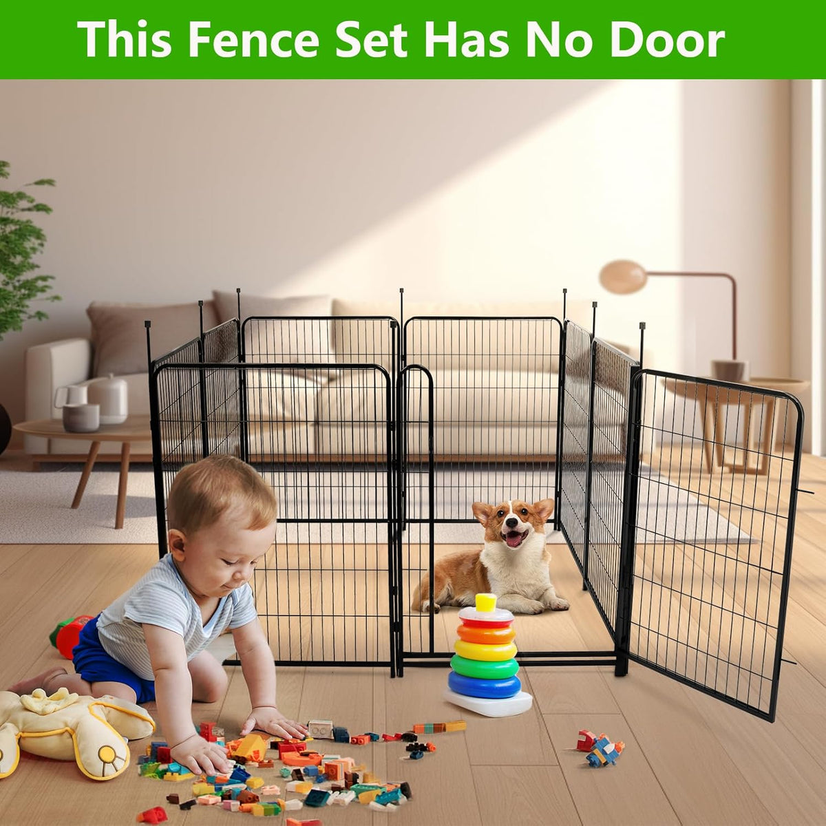 40in(H) Doorless Fence for Garden 14 Panels， 31.2 Ft(L) Barrier, Outdoor Garden Protection for Dogs Low Threshold,Indoor Fence Without Gate
