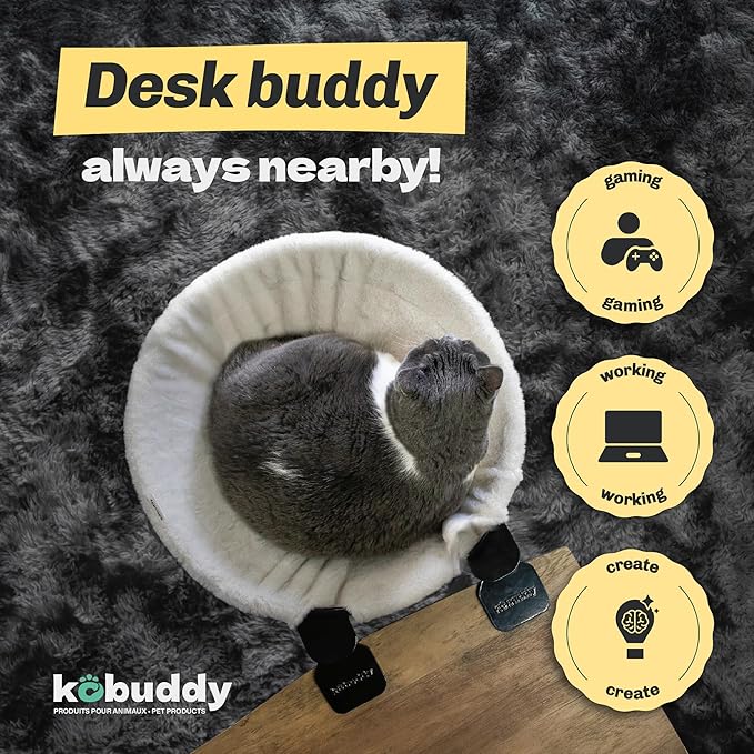 | XL Cat Desk Hammock | Heavy Duty Clamp-On Pet Bed | Indoor Pale Beige