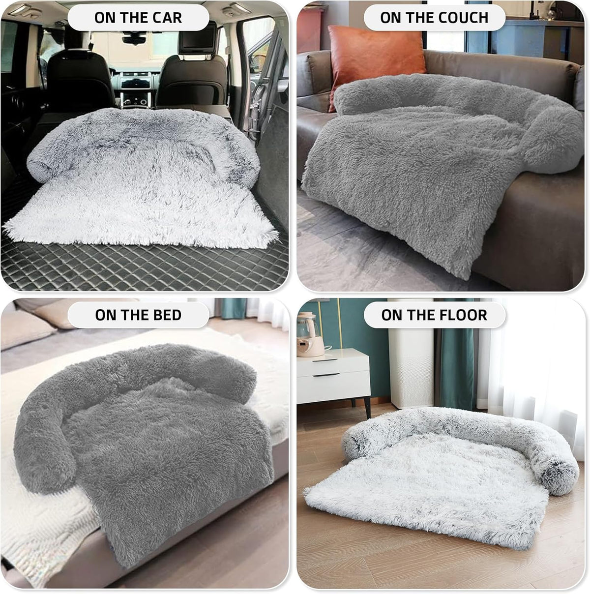 GGIB Calming Dog Bed Fluffy Plush Dog Mat for Furniture Protector with Removable Washable Cover for Large Medium Small Dogs and Cats (Small,Grey)