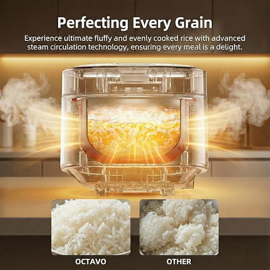 OCTAVO Low Carb Rice Cooker, 5-Cup Uncooked Stainless Steel Inner Pot, Low