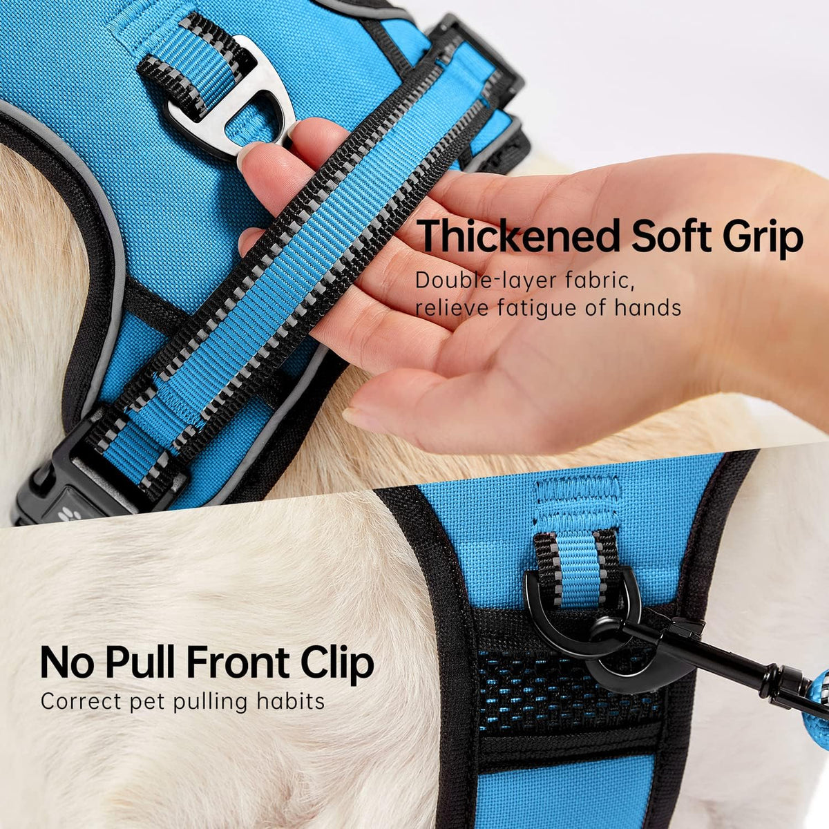 NESTROAD No Pull Dog Harness,Adjustable Oxford Dog Vest Harness with Leash,Reflective No-Choke Pet Harness with Easy Control Soft Handle for Large Dogs(X-Large,Blue)