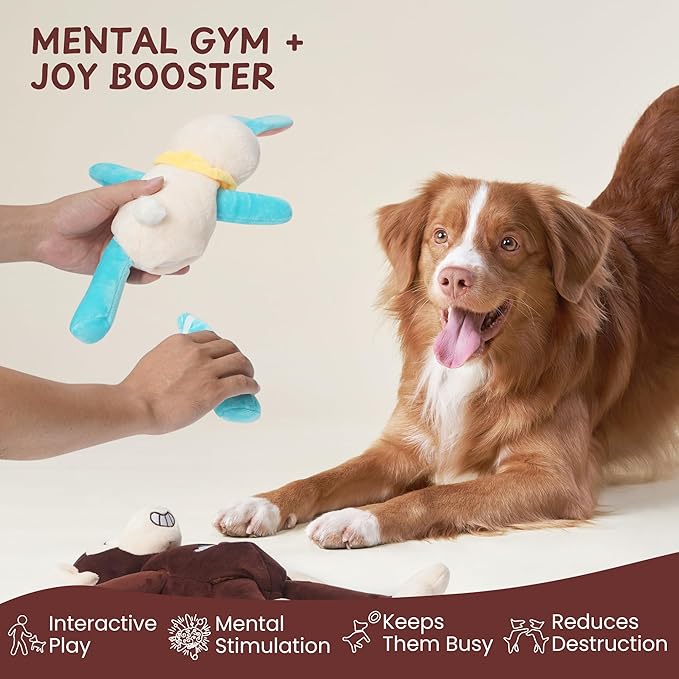Nocciola Tearable Pull Rip Apart Dog Toys with Squeaker & Crinkle - Interactive Stuffed Plush Toy to Keep Dogs Busy, Pet Puzzle Enrichment Chew Toys for Small Medium Large Breeds