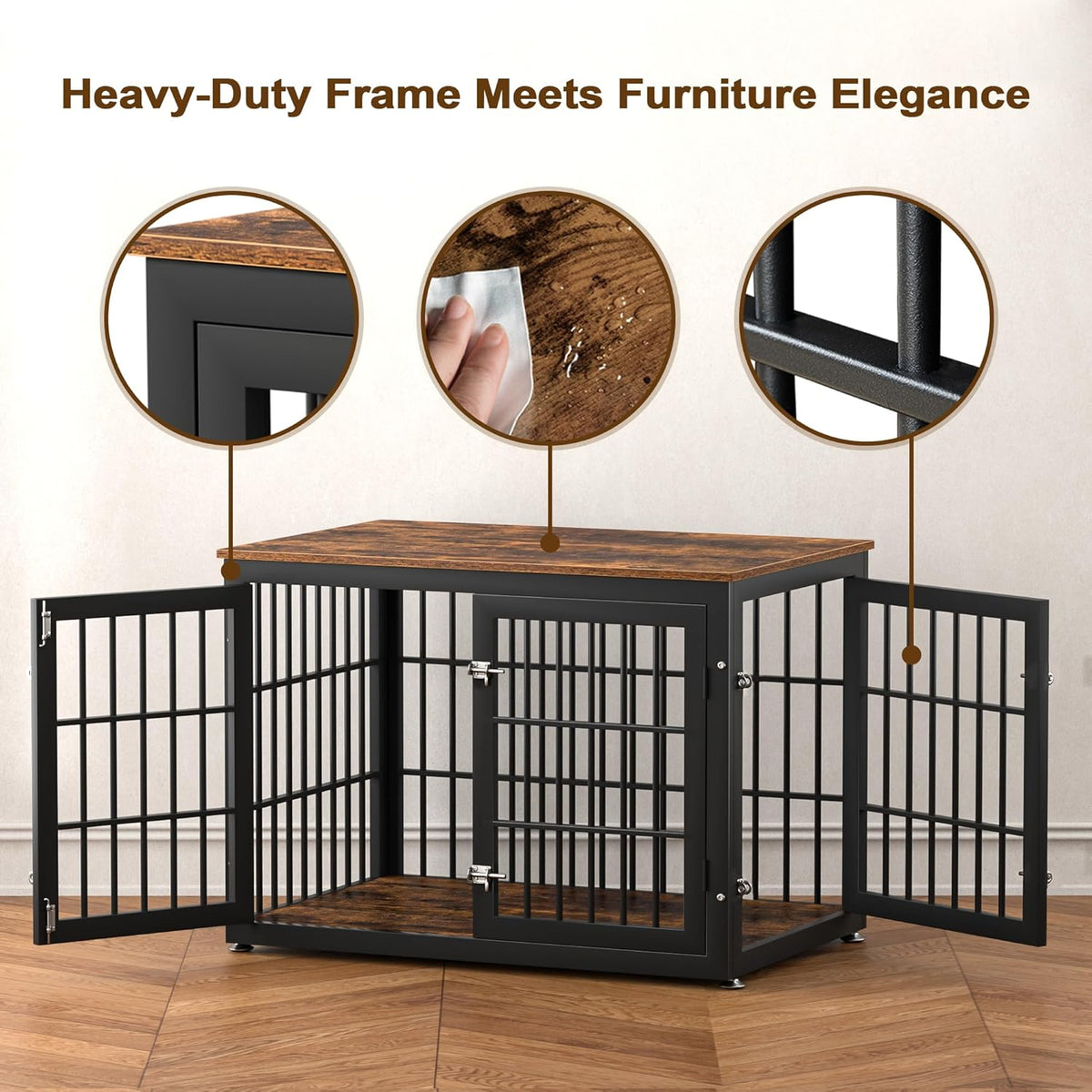 38 Inch Heavy Duty Dog Crate Furniture for Large and Medium Dogs, Decorative Pet House End Table, Wooden Cage Kennel Furniture Indoor, Rustic Brown