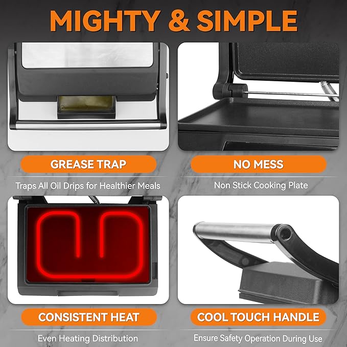 Baker's Friend Mini Panini Press Electric Griddle, 2 Slices of Panini Grill