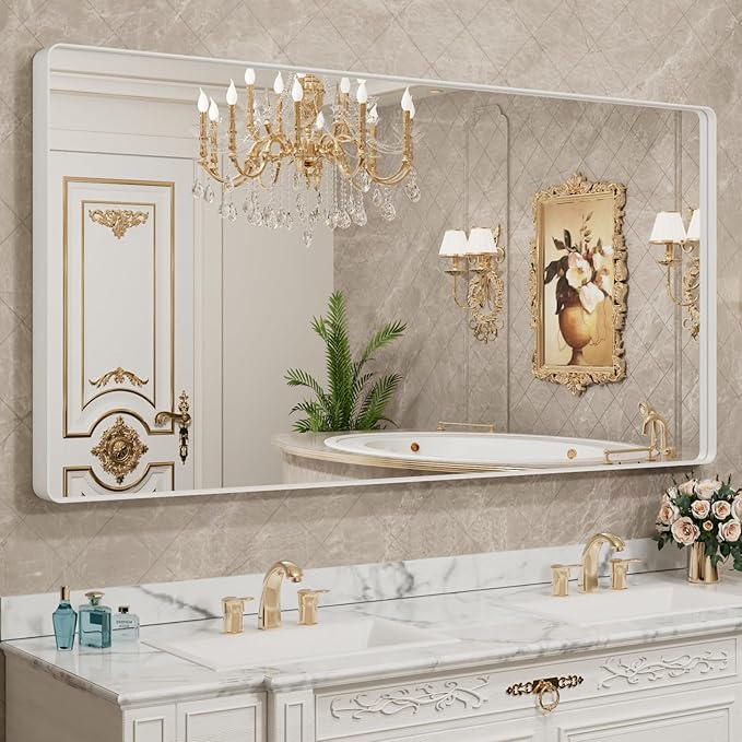 LOAAO 72x36 Inch White Metal Framed Bathroom Mirror