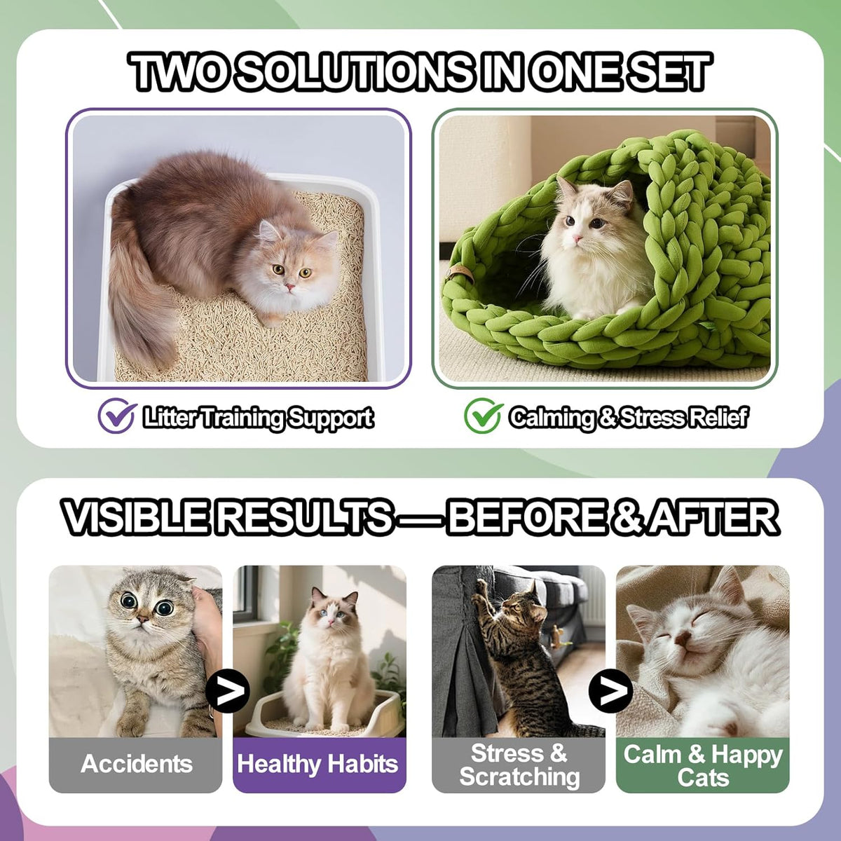 Cat Calming & Litter Training Spray Kit – 2-Pack 150ml Duo – Natural Catnip Calm Spray + Litter Box Attractant Spray – Safe Behavior Training Aid for Cats & Kittens