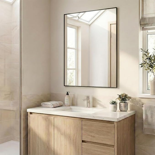 30"x36" Black Bathroom Mirror, Matte Metal Framed Vanity Mirror