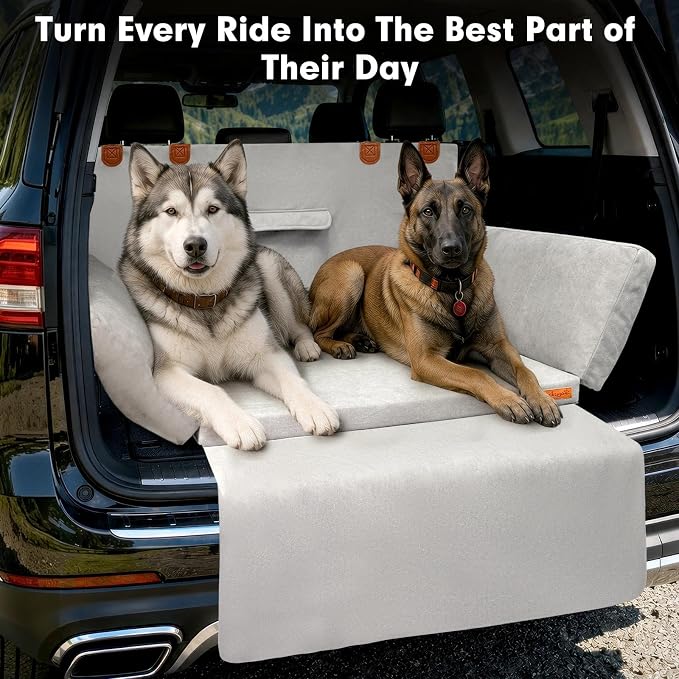 SUV Cargo Liner for Dogs, Waterproof-Coated Dog Trunk Cover, Large | Suede orthopedic SUV dog bed memory foam waterproof pet cargo cover, machine washable, non-slip, 33 x 35 in