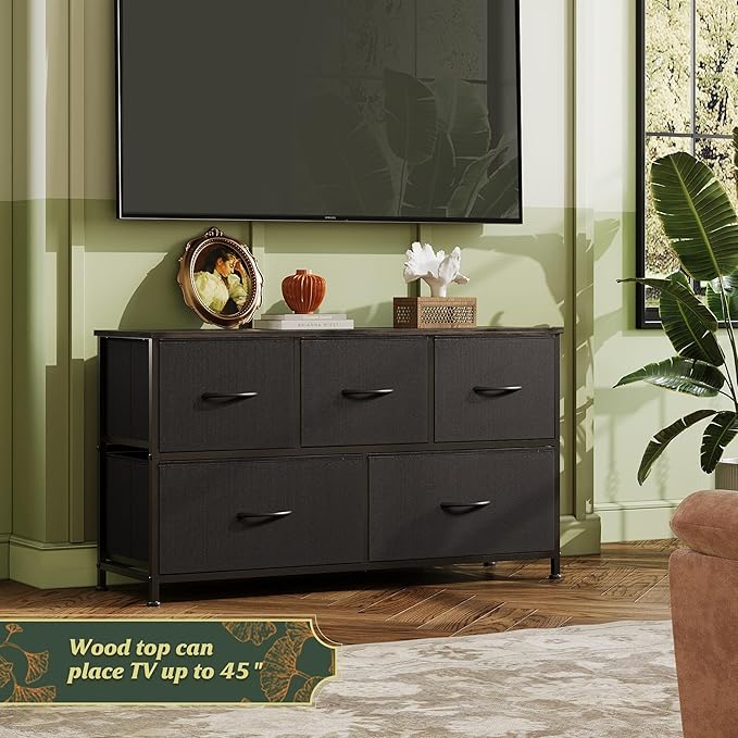 WLIVE Dresser for Bedroom with 5 Drawers, Wide Chest of Drawers, Fabric Dresser