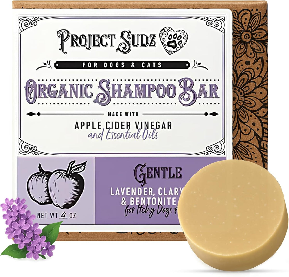 Gentle All Natural Dog Shampoo for Dry Coat for Sensitive Skin | Bar Shampoo for Dogs | Organic Dog Shampoo Sensitive Skin | Lavender (1)
