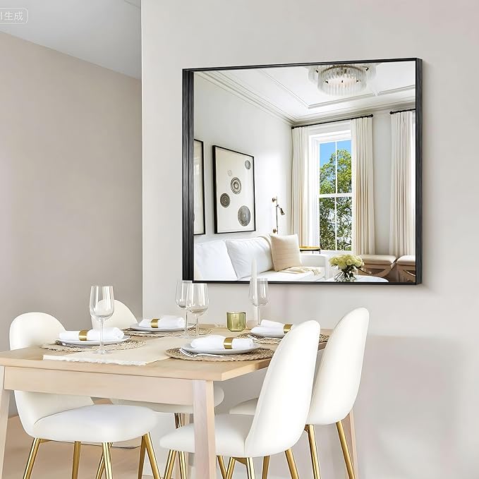 CIRCUMI Black Bathroom Mirror, Brushed Finish, Tempered Glass, Mirror
