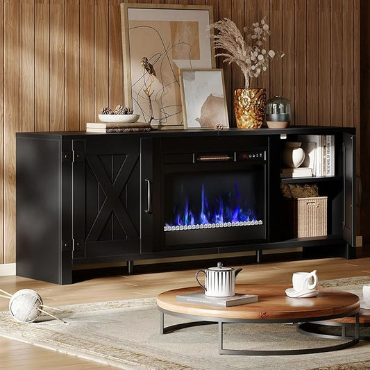 Bestier 63" Fireplace TV Stand for TVs Up to 70", Farmhouse Barn Door