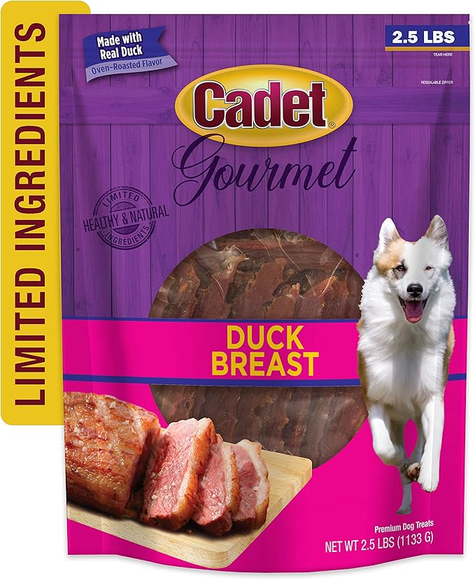 Cadet Gourmet Duck Breast Jerky Dog Treats, Healthy, Long-Lasting High-Protein Training Treats for Small & Large Dogs, 40 oz.