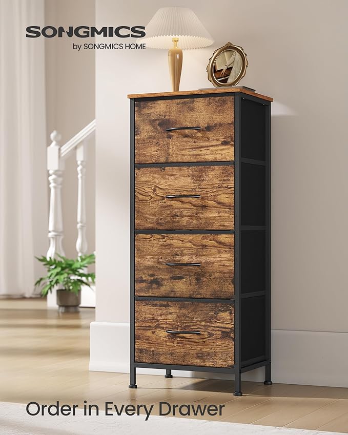SONGMICS Dresser for Bedroom, Chest of Drawers, 4 Non-Woven Fabric Drawers